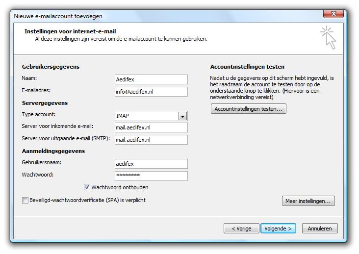 Microsoft Outlook 2007 - Dialoogvenster 'Nieuwe e-mailaccount toevoegen